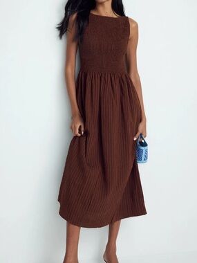 Hill House Cosima Nap Dress - Chocolate Tonal Seersucker
